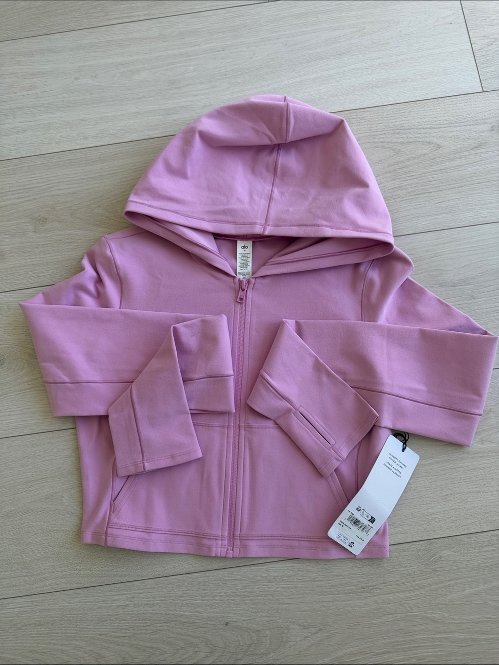 ALO Yoga Girls' Light Pink Hooded Zip Sweatshirt